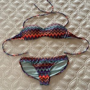 Vintage halter patterned OP bikini rainbow and grey gradient